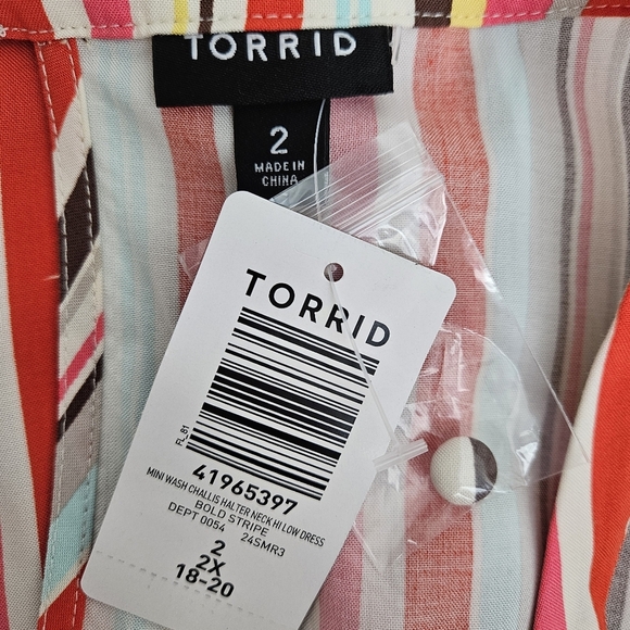 Torrid Fit Flare Dress Multicolor Stripe Sleeveless Halter A Line 2 2X - Picture 6 of 8